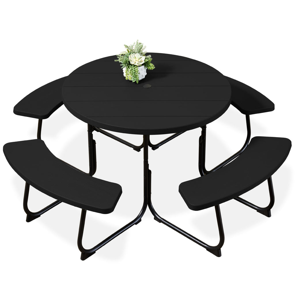 8-Person Circular Picnic Table w/ Umbrella Hole, 4 Benches