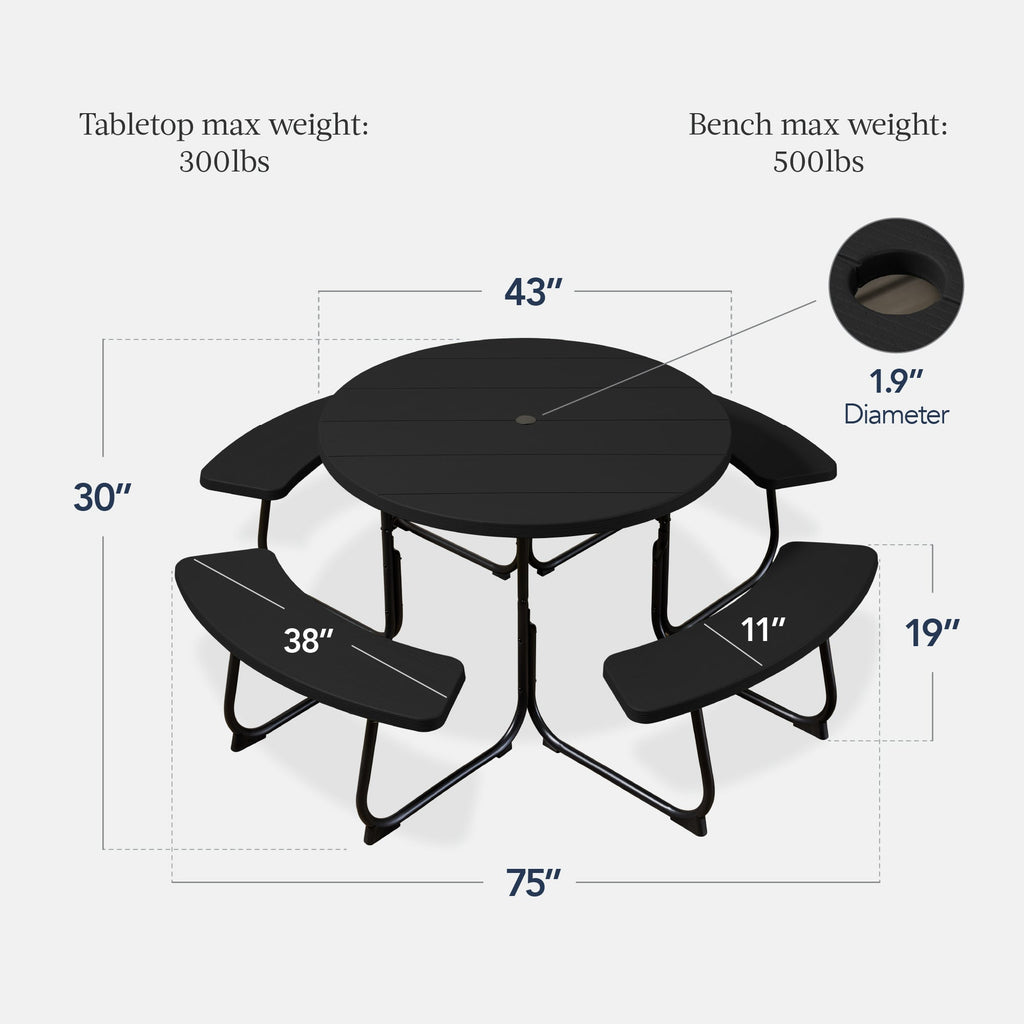 8-Person Circular Picnic Table w/ Umbrella Hole, 4 Benches