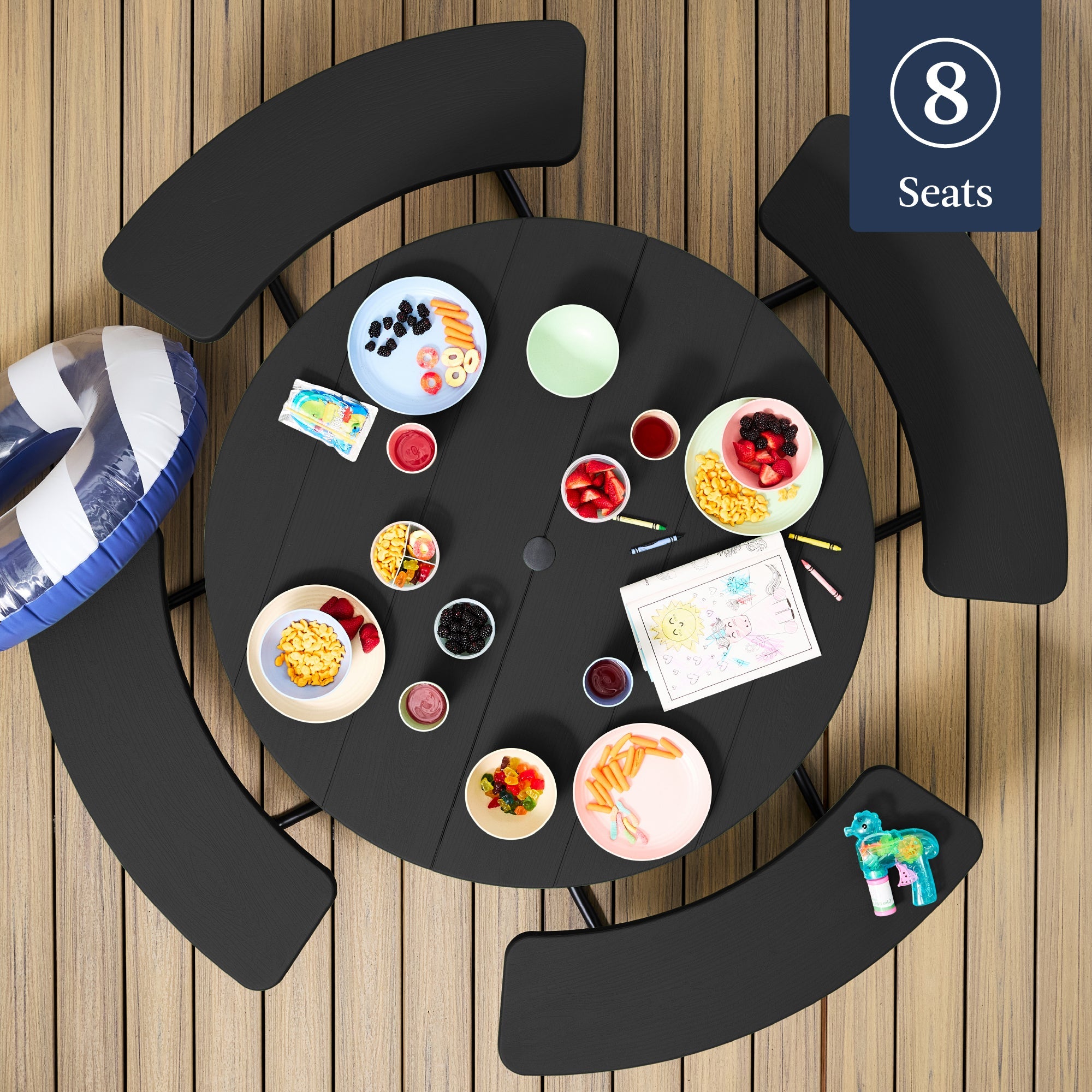 8-Person Circular Picnic Table w/ Umbrella Hole, 4 Benches