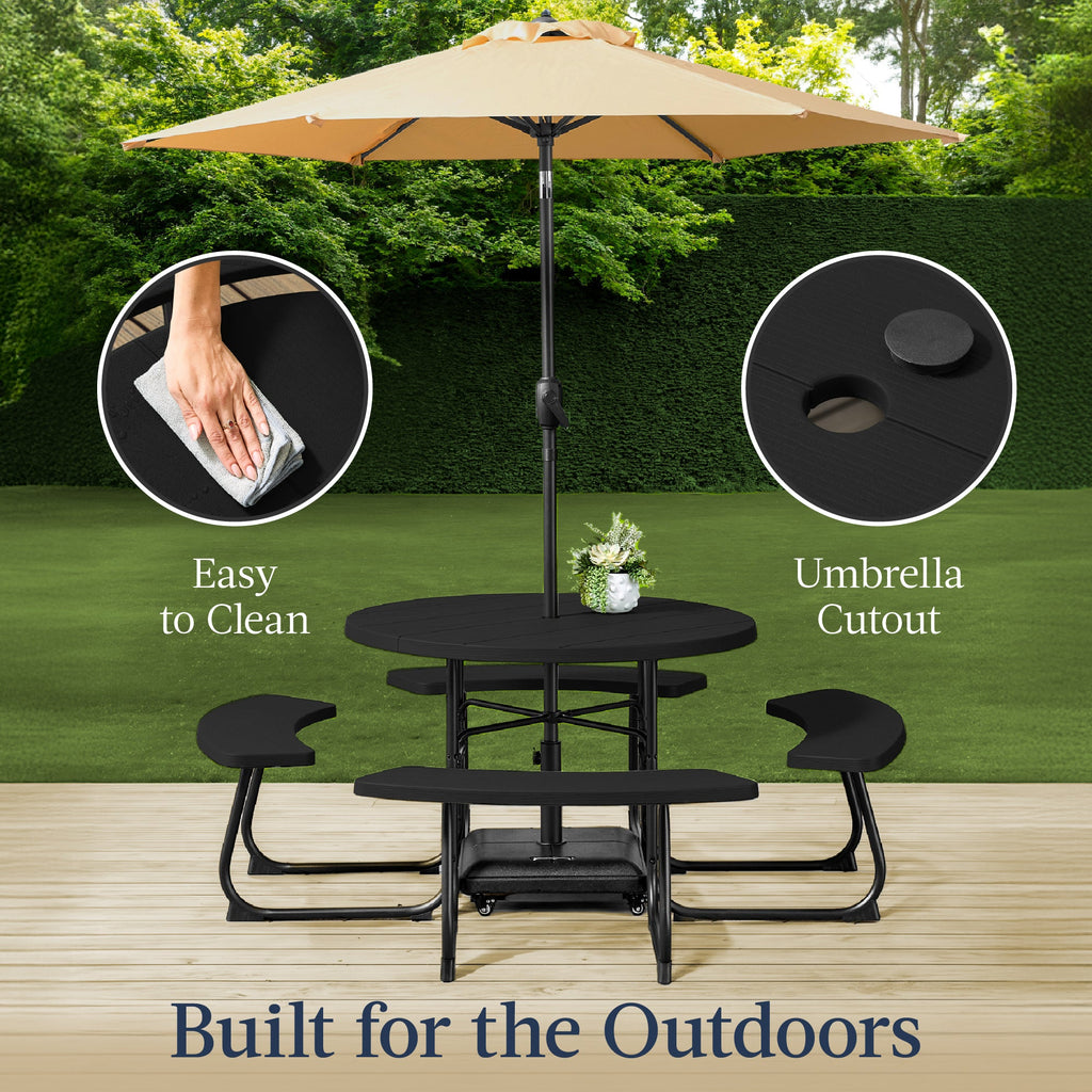 8-Person Circular Picnic Table w/ Umbrella Hole, 4 Benches