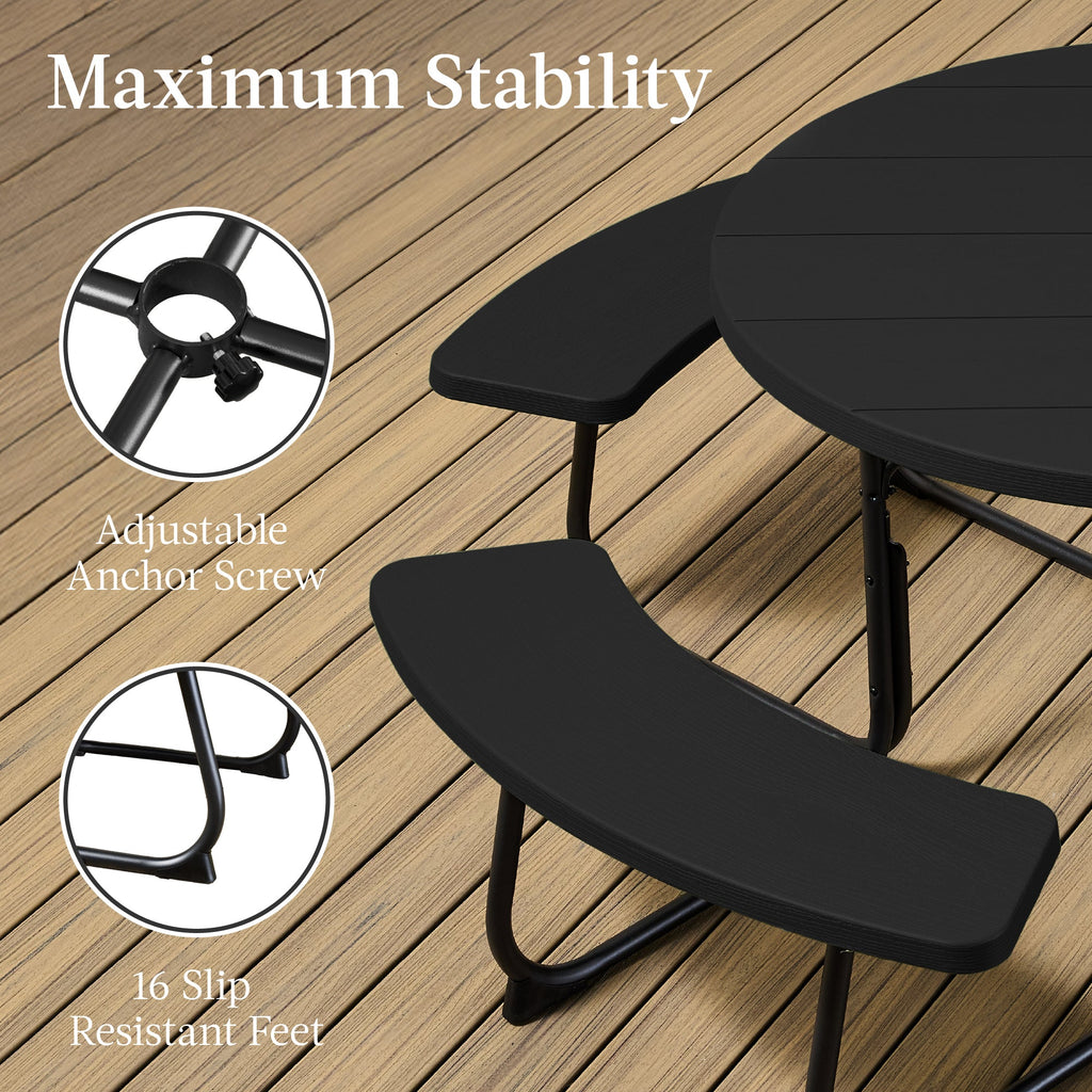 8-Person Circular Picnic Table w/ Umbrella Hole, 4 Benches