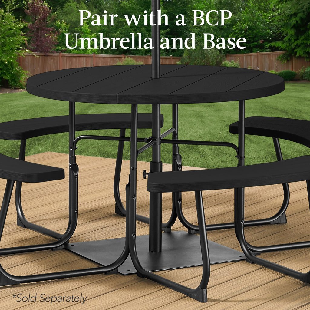 8-Person Circular Picnic Table w/ Umbrella Hole, 4 Benches