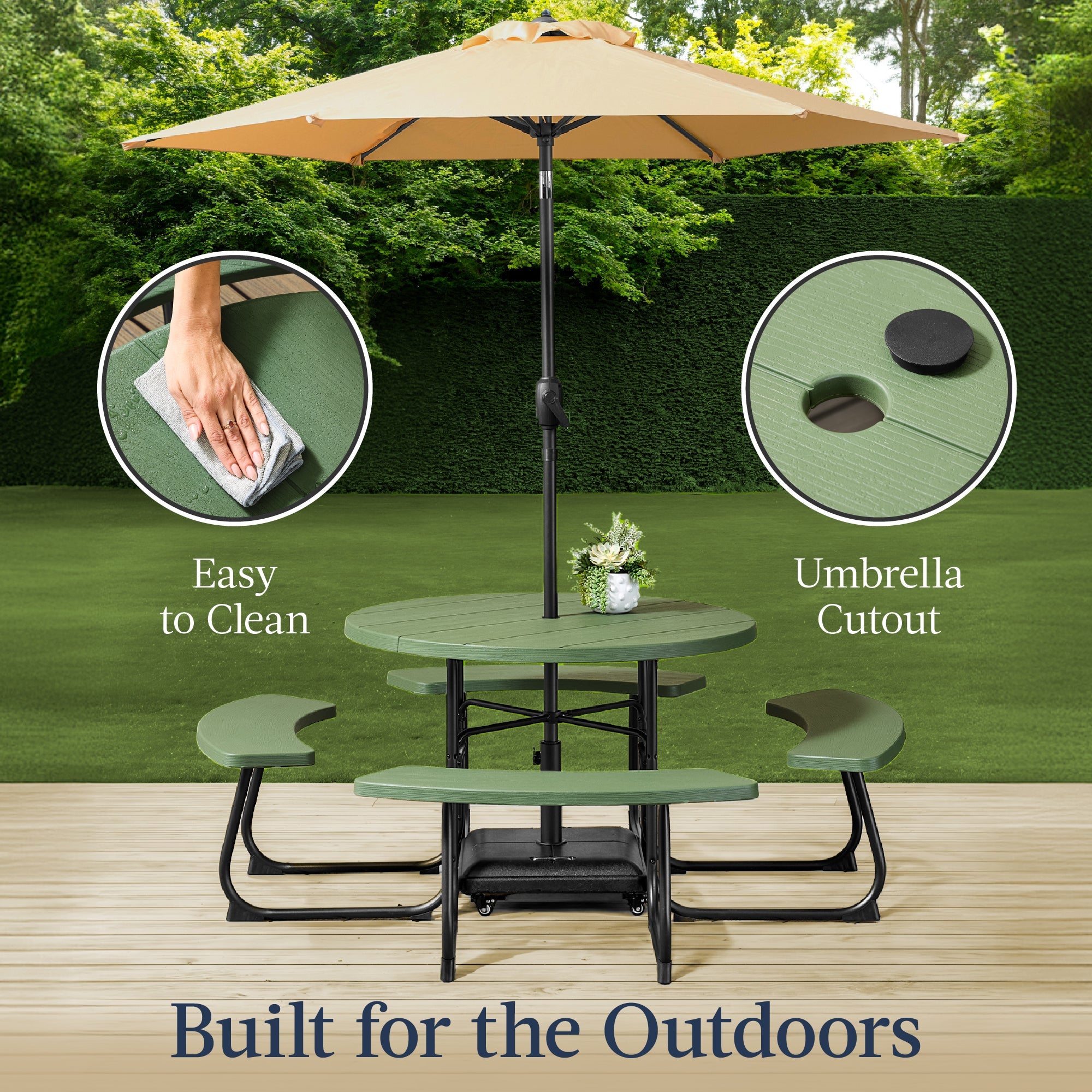 8-Person Circular Picnic Table w/ Umbrella Hole, 4 Benches