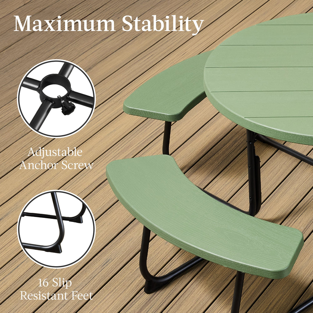 8-Person Circular Picnic Table w/ Umbrella Hole, 4 Benches
