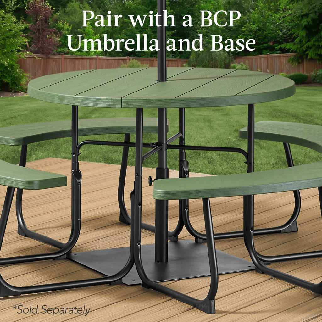 8-Person Circular Picnic Table w/ Umbrella Hole, 4 Benches