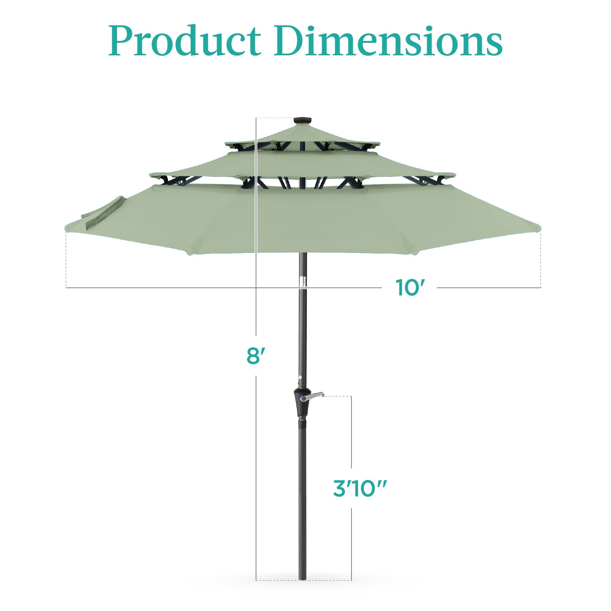 3-Tier Solar Patio Umbrella w/ LED Lights, Tilt Adjustment, Crank - 10ft