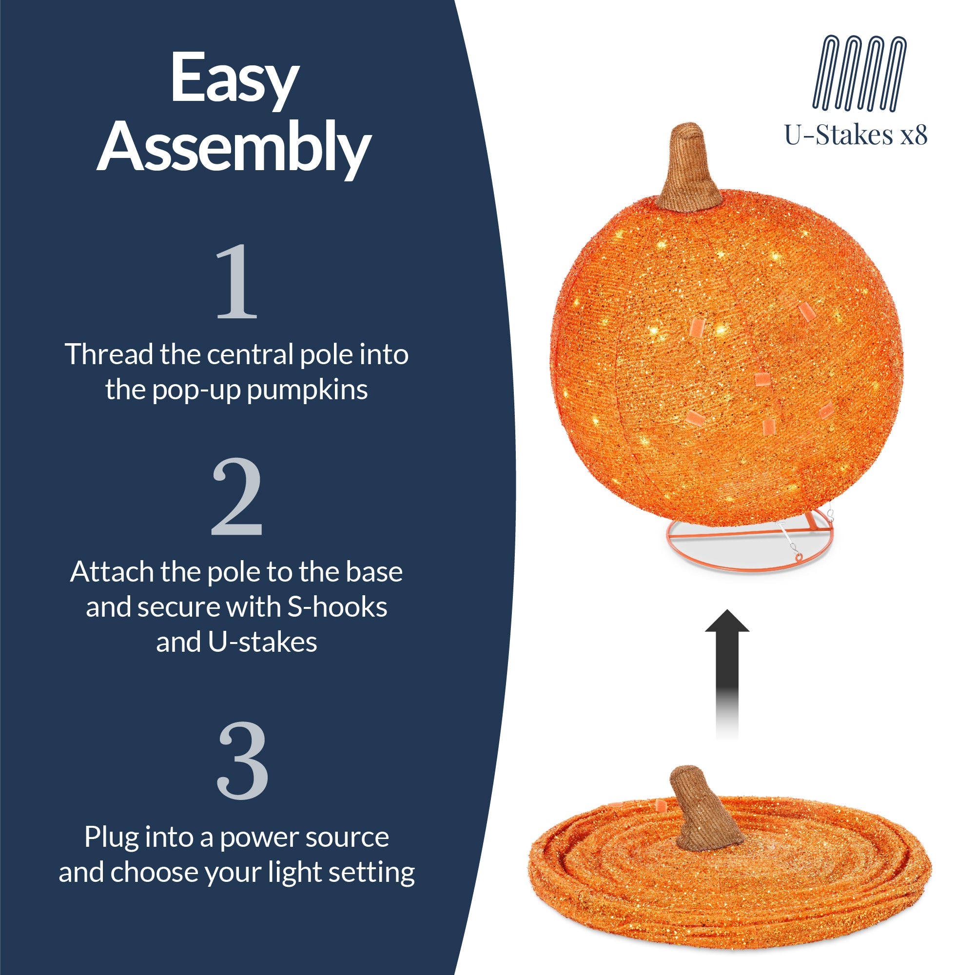 2pc Lighted Pop-Up Outdoor Halloween Holiday Pumpkin Set w/ 130 LED Lights